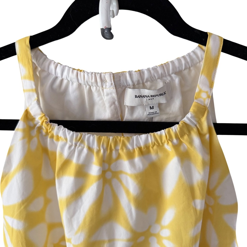 Banana Republic Poplin Floral Halter Dress M Yellow White Ruffle Pockets Coastal - Picture 4 of 13